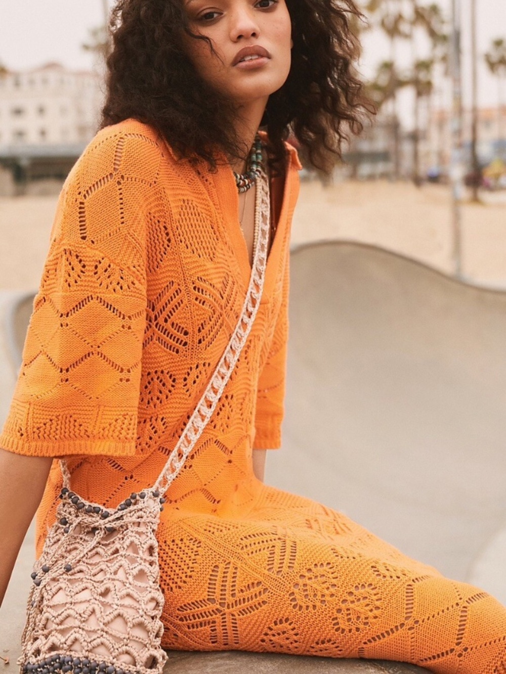 Free People - Beach Patterned Crochet Dress NWT Orange